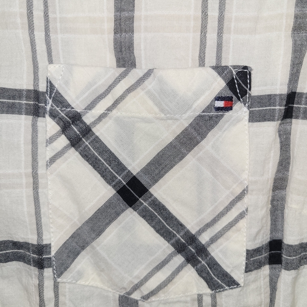 Tommy Hilfiger Womans Button Up White and Black Plaid Shirt Medium - Picture 3 of 5